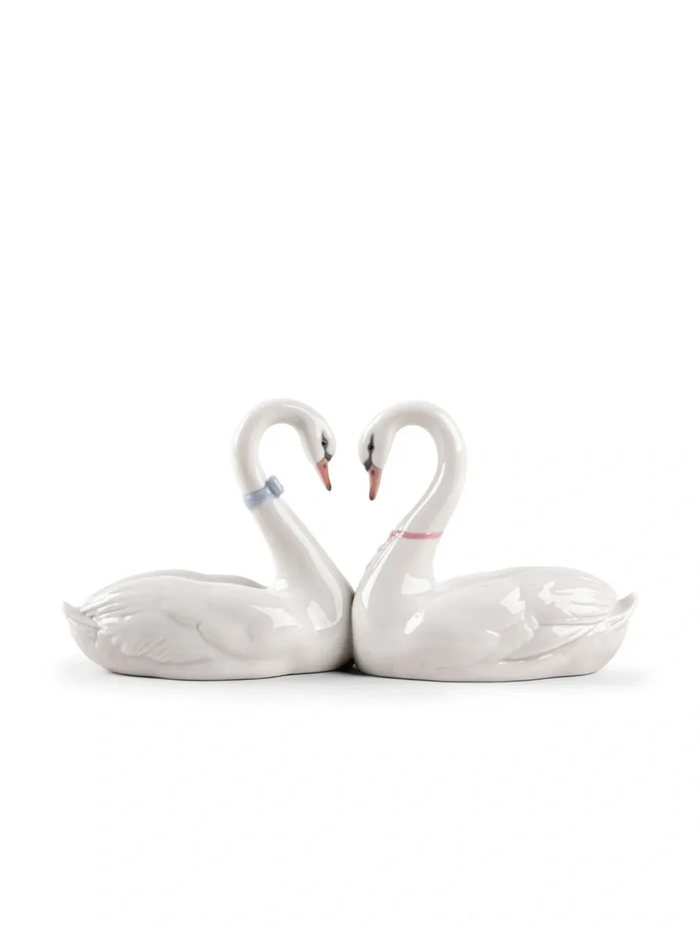 Endless Love Lladro Swan Pair Decorative Figurines with Pink and Blue Accents